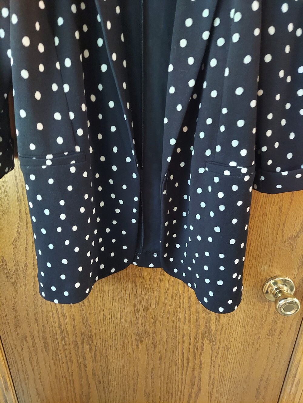 Maurices Polka Dot Open Front Blazer XXL Black White 3/4 Cuffed Sleeve Lightweig - Picture 2 of 9